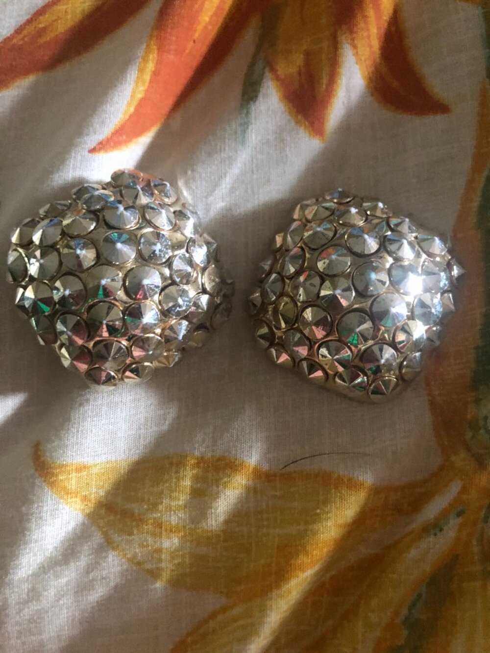 A large beautiful pair of  sparkly rhinestone cluster clip ons